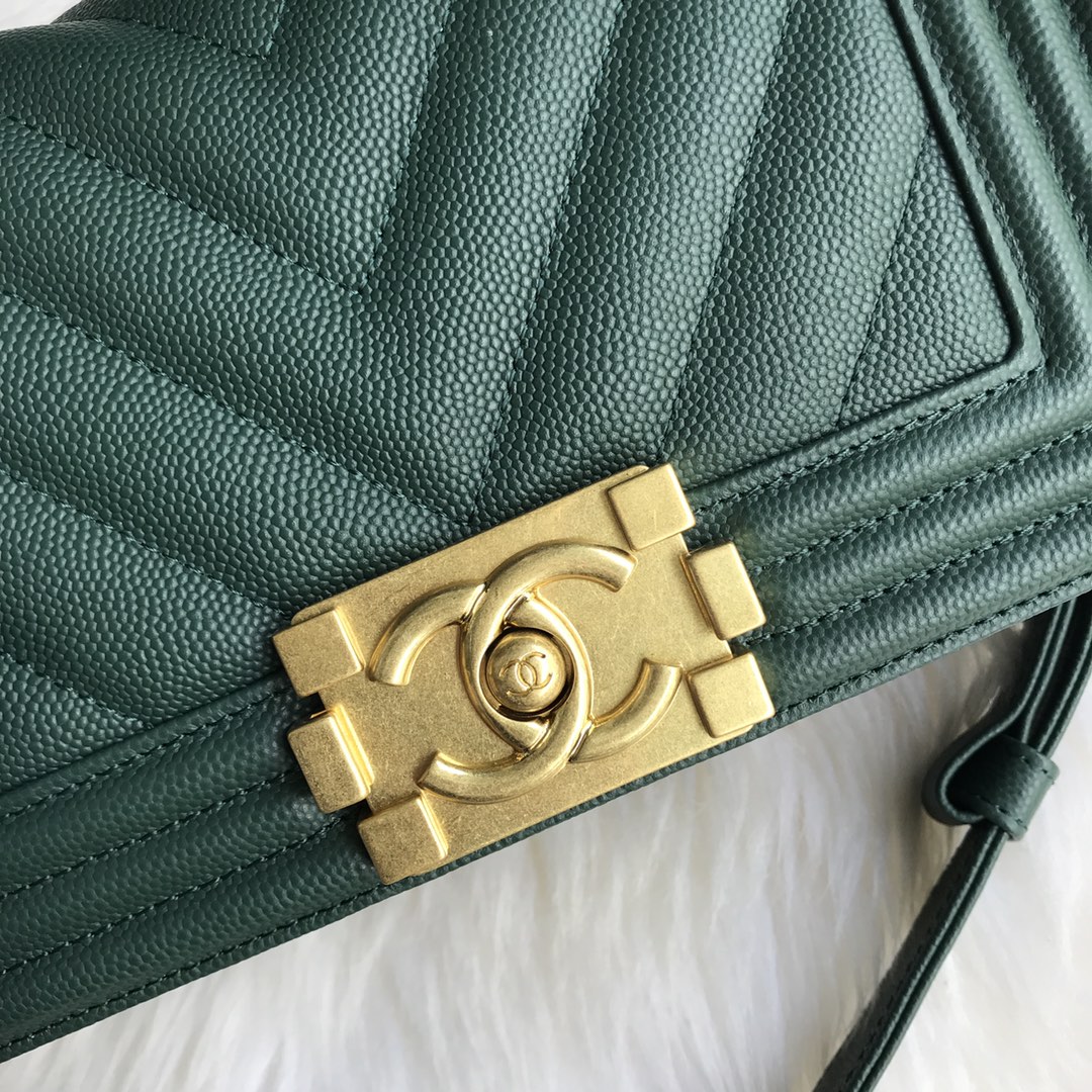 Caviar Small Boy Handbag Flap Bag A67085 Green/Gold